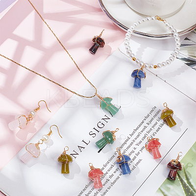 12Pcs 6 Styles Natural & Synthetic Mixed Gemstone Copper Wire Wrapped Pendants PALLOY-AB00182-1
