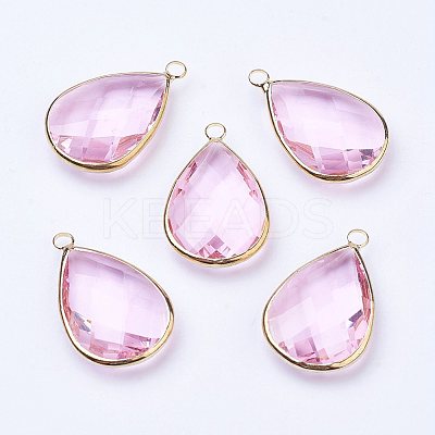 Golden Tone Brass Glass Teardrop Pendants LS-X-GLAA-M006-A-15G-1