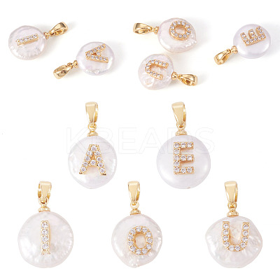 5Pcs 5 Styles Natural Cultured Freshwater Pearl Nuggets with Letter Pendants KK-TA0002-37-1