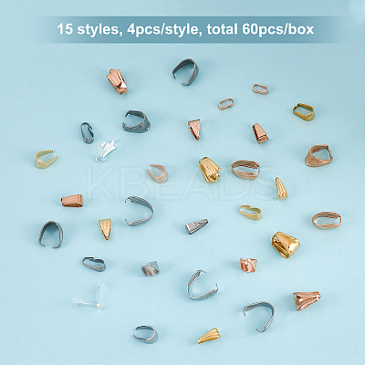 60Pcs 15 Style Ion Plating(IP) 304 Stainless Steel Snap On Bails STAS-OC0001-09-1