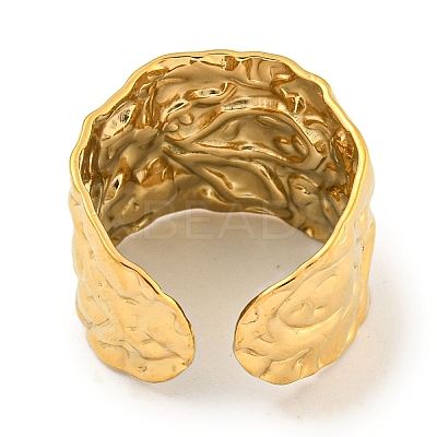 Ion Plating(IP) 304 Stainless Steel Textured Open Cuff Ring RJEW-A043-11G-1
