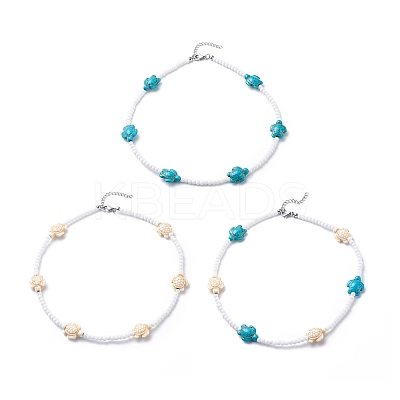 3Pcs 3 Color Dyed Synthetic Turquoise Tortoise & Acrylic Beaded Necklaces Set NJEW-JN04036-1