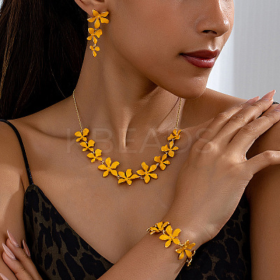 Flower Brass Enamel Pendant Necklace & Stud Dangle Earring & Link Bracelet FS-WGA6C2B-01-1