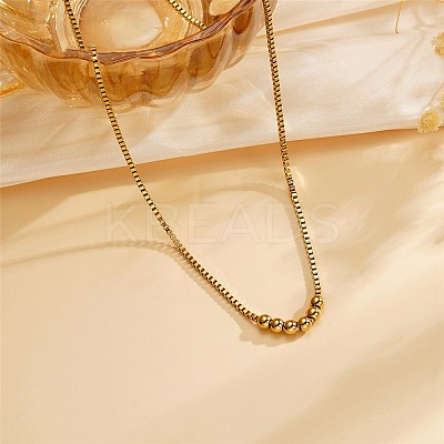 304 Stainless Steel Cable Chain Round Beads Pendant Necklaces for Women NJEW-Z047-02G-1