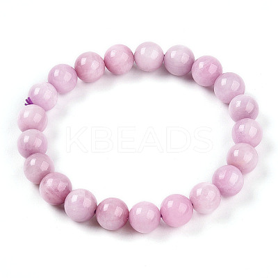 Natural Kunzite Round Beads Stretch Bracelets for Women Men BJEW-T022-05A-1
