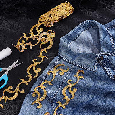 3.8M Ethnic Style Iron on/Sew on Embroidery Flower Polyester Lace Trim Ribbon OCOR-WH0070-121A-1