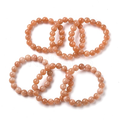 Natural Sunstone Beaded Stretch Bracelets for Men Women BJEW-I322-01A-1