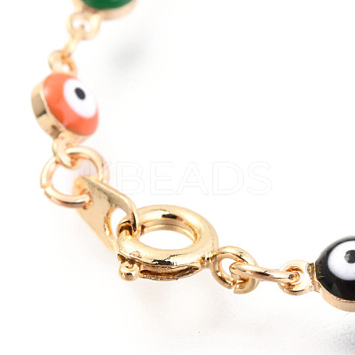Real 18K Gold Plated Evil Eye Brass Enamel Link Bracelets BJEW-EE0001-14-1