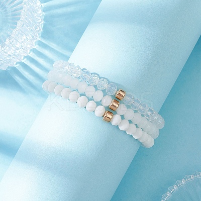 3Pcs Faceted Imitation Jade & Opaque Glass Rondelle Beaded Stretch Bracelets for Women BJEW-JB12563-07-1