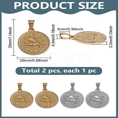 2Pcs 2 Colors 304 Stainless Steel Pendants STAS-LP0003-92I-1