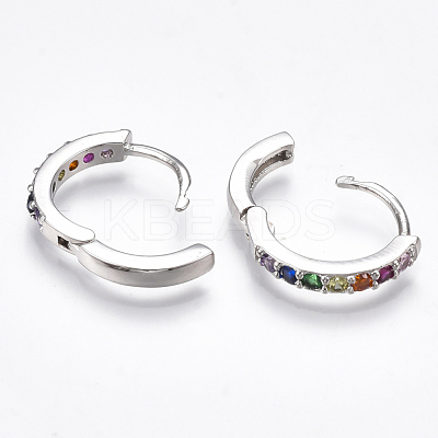 Brass Micro Pave Cubic Zirconia Huggie Hoop Earrings X-EJEW-S201-40P-1