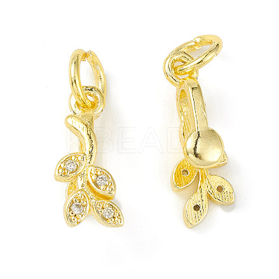 Rack Plating Brass Pave Cubic Zirconia Leaf Shape Ice Pick Pinch Bails KK-G464-07G-1
