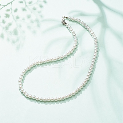 Glass Pearl Round Beaded Necklace for Women X-NJEW-JN03903-1