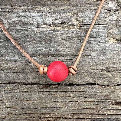 Synthetic Turquoise Dyed Round Ball Pendant Genuine Leather Handmade Necklace Simple Elegant Jewelry IU3089-4-1