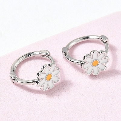 Daisy Brass Enamel Hoop Earrings for Women LS-EJEW-G434-02P-1