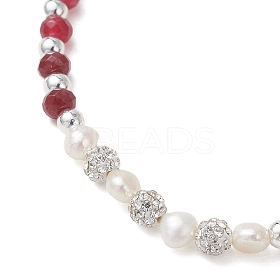 Dyed Natural Malaysia Jade Rondelle & Cultured Freshwater Pearl Beaded Stretch Bracelets BJEW-JB13380-01-1