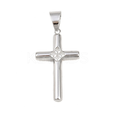 316 Surgical Stainless Steel & Clear Cubic Zirconia Pendants STAS-A137-03A-P-1