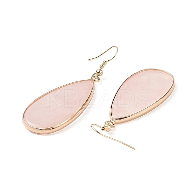 Natural Rose Quartz Teardrop Dangle Earrings EJEW-G331-01G-01-1