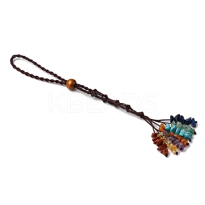Chakra Theme Natural Red Aventurine & Green Aventurine & Red Jasper & Citrine & Amethyst & Lapis Lazuli & Synthetic Turquoise Tassel Pendant Decorations HJEW-JM03513-1