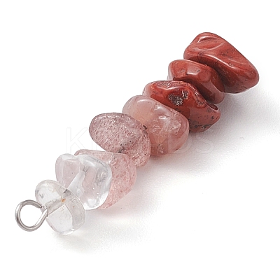 Gradient Color Natural Quartz Crystal & Natural Rhodonite & Natural Red Jasper & Natural Strawberry Quartz Chip Beaded Pendants PALLOY-JF02790-06-1