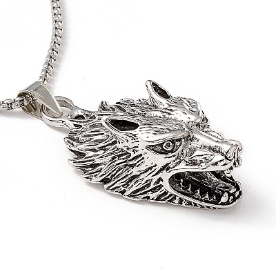 Alloy Wolf Pendant Necklace with 201 Stainless Steel Box Chains LS-NJEW-E016-06AS-1