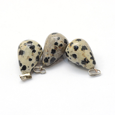 Teardrop Natural Dalmatian Jasper Pendants G-Q435-16-1