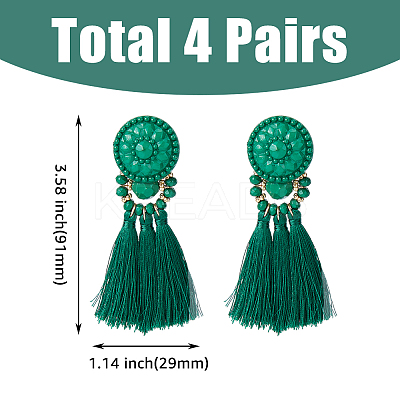 4 Pairs 4 Colors Polyester Tassel Dangle Stud Earrings EJEW-FI0002-41-1
