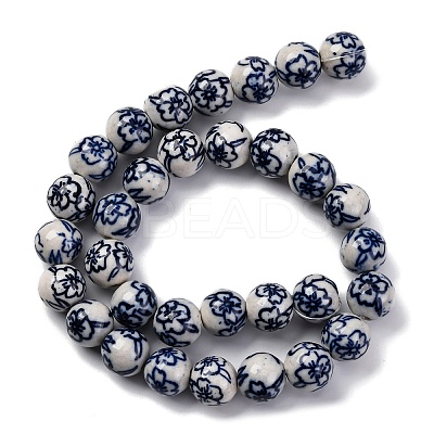 Handmade Blue and White Porcelain Beads Strands PORC-I027-01D-1