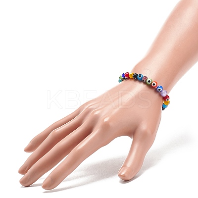 9Pcs 9 Color Handmade Evil Eye Lampwork Round Beaded Stretch Bracelets Set for Children BJEW-JB08899-1