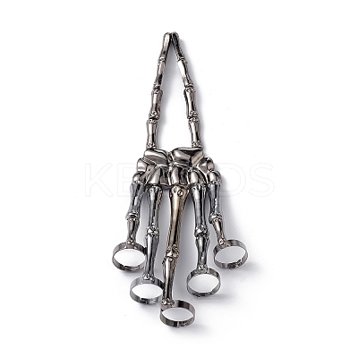 Halloween Themed Skull Alloy Full Hand Ring Bracelet BJEW-L680-01B-1