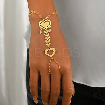 Vintage Heart & Leaf Brass Finger Ring Bracelets XK2544-2-1
