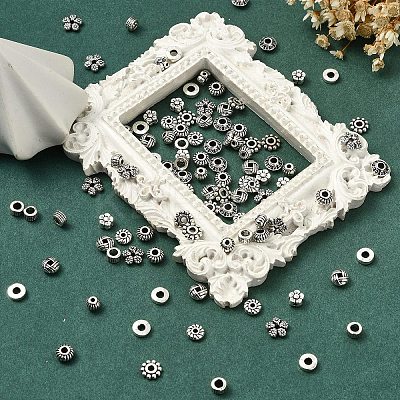 100Pcs 10 Styles Tibetan Style Alloy Spacer Beads TIBEB-YW0001-14-1