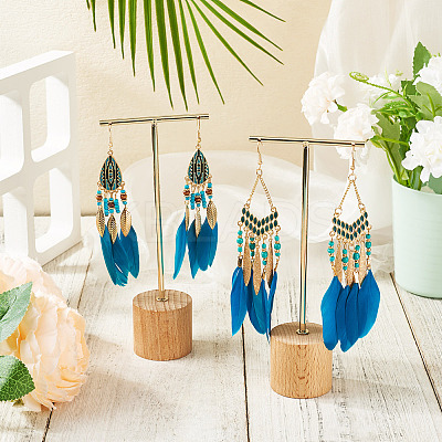2 Pairs 2 Styles Feather Dangle Earrings EJEW-TA0001-48A-1
