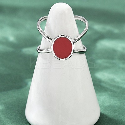 Oval 304 Stainless Steel Enamel Cuff Rings for Women RJEW-G355-03P-02-1