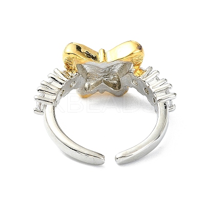Rack Plating Brass Micro Pave Cubic Zirconia Open Cuff Rings RJEW-C076-07C-G-1