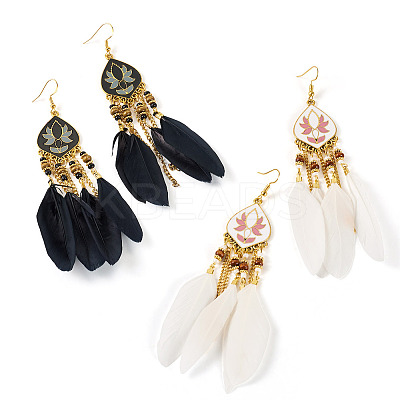 2 Pairs 2 Colors Bohemian Alloy Feather Dangle Earrings EJEW-TA0001-78B-1