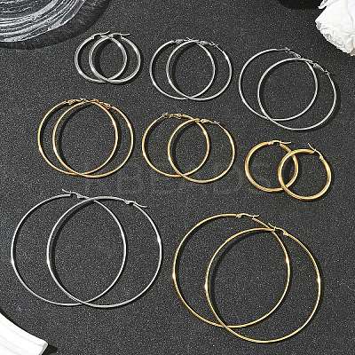 4 Pairs 4 Styles Stainless Steel Hoop Earrings EJEW-YW0001-14G-1