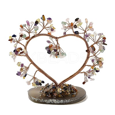 Chakra Natural Mixed Stone Chips Love Heart Tree Decorations DJEW-P017-B05-1