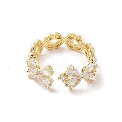 Brass Micro Pave Cubic Zirconia Open Cuff Rings RJEW-R146-17D-G-1