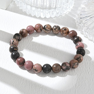 Natural Rhodonite Round Beaded Stretch Bracelets GG-CBA12F1-02A-01-1