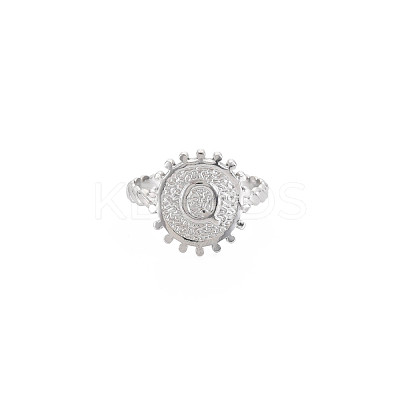 Non-Tarnish 304 Stainless Steel Flat Round with Initial Letter Open Cuff Ring for Men Women RJEW-S405-246P-Q-1