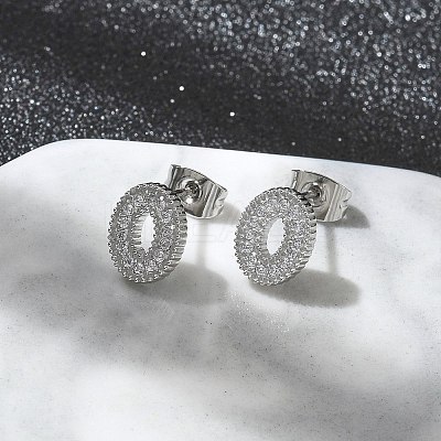 304 Stainless Steel Micro Pave Clear Cubic Zirconia Stud Earrings STAS-Z107-01P-03-1