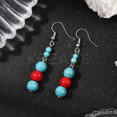 Brass Synthetic Turquoise Dangle Earrings EJEW-JE06589-03-1