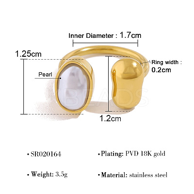 304 Stainless Steel with Plastic Pearl Cuff Open Rings FS-WGD589A-01-1