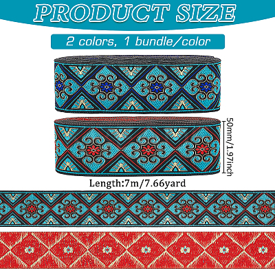2 Bundles 2 Styles Ethnic Style Polyester Embroidery Ribbons OCOR-FG0002-29-1