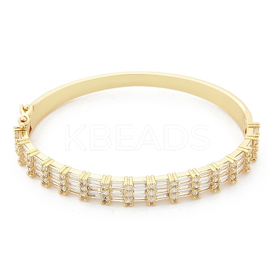 Brass Micro Pave Clear Cubic Zirconia Hinged Bangles for Women BJEW-K274-09G-1