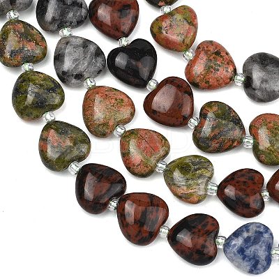 Gradient Color Natural Labradorite & Mahogany Obsidian & Blue Spot Jasper & Unakite Beads Strands G-B185-A14-1
