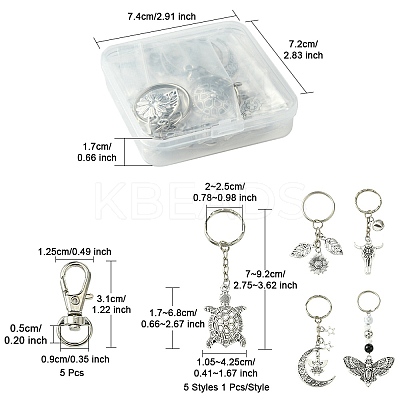 10Pcs 5 Styles Tibetan Style Alloy Kcychain KEYC-FS0001-05-1
