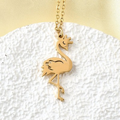 304 Stainless Steel Flamingo Shaped Pendant Cable Chain Necklaces for Women Men NJEW-Q032-02B-G-1