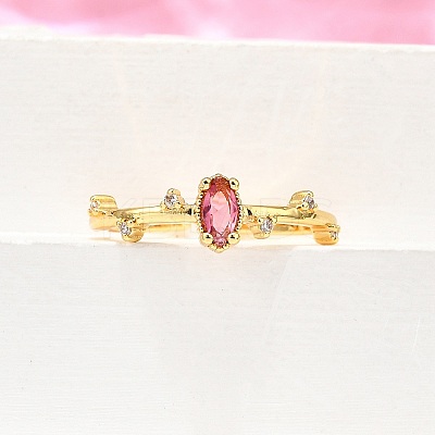 Brass Micro Pave Cubic Zirconia Cuff Rings for Women RJEW-H247-24G-1